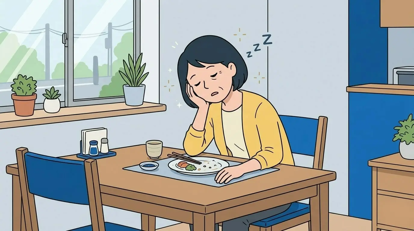 食後の強烈な眠気に襲われる女性のイメージ