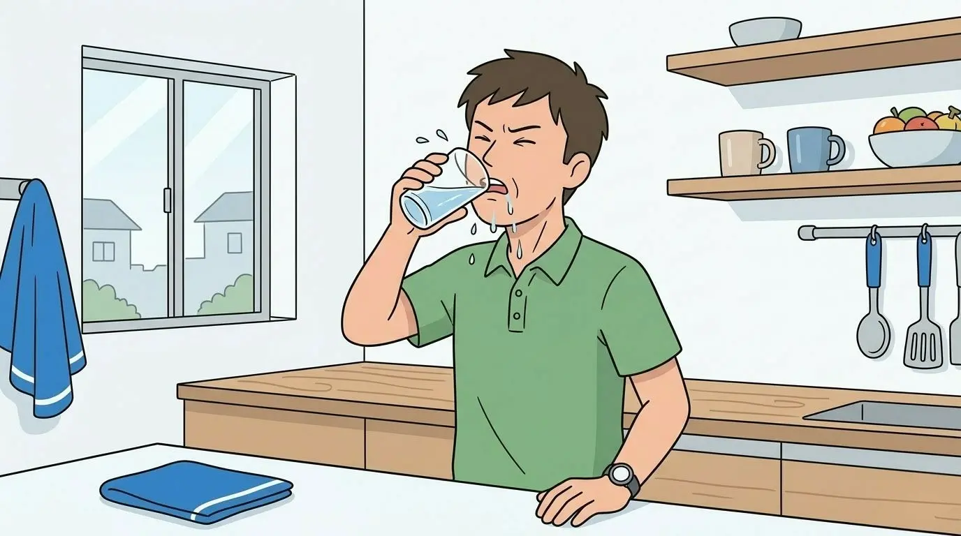 のどが渇いて水を飲む男性のイメージ