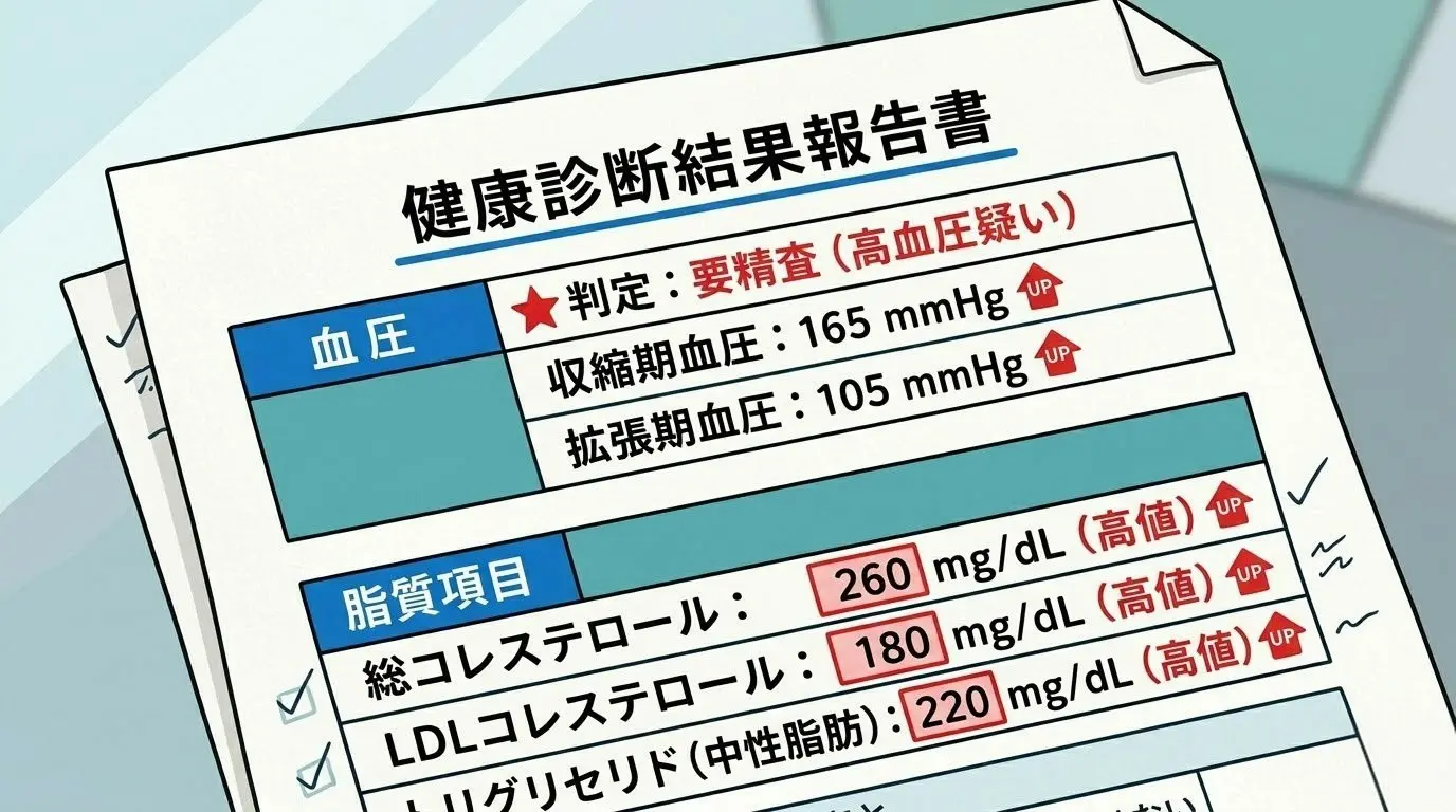 血圧・脂質の数値も高い健康診断結果