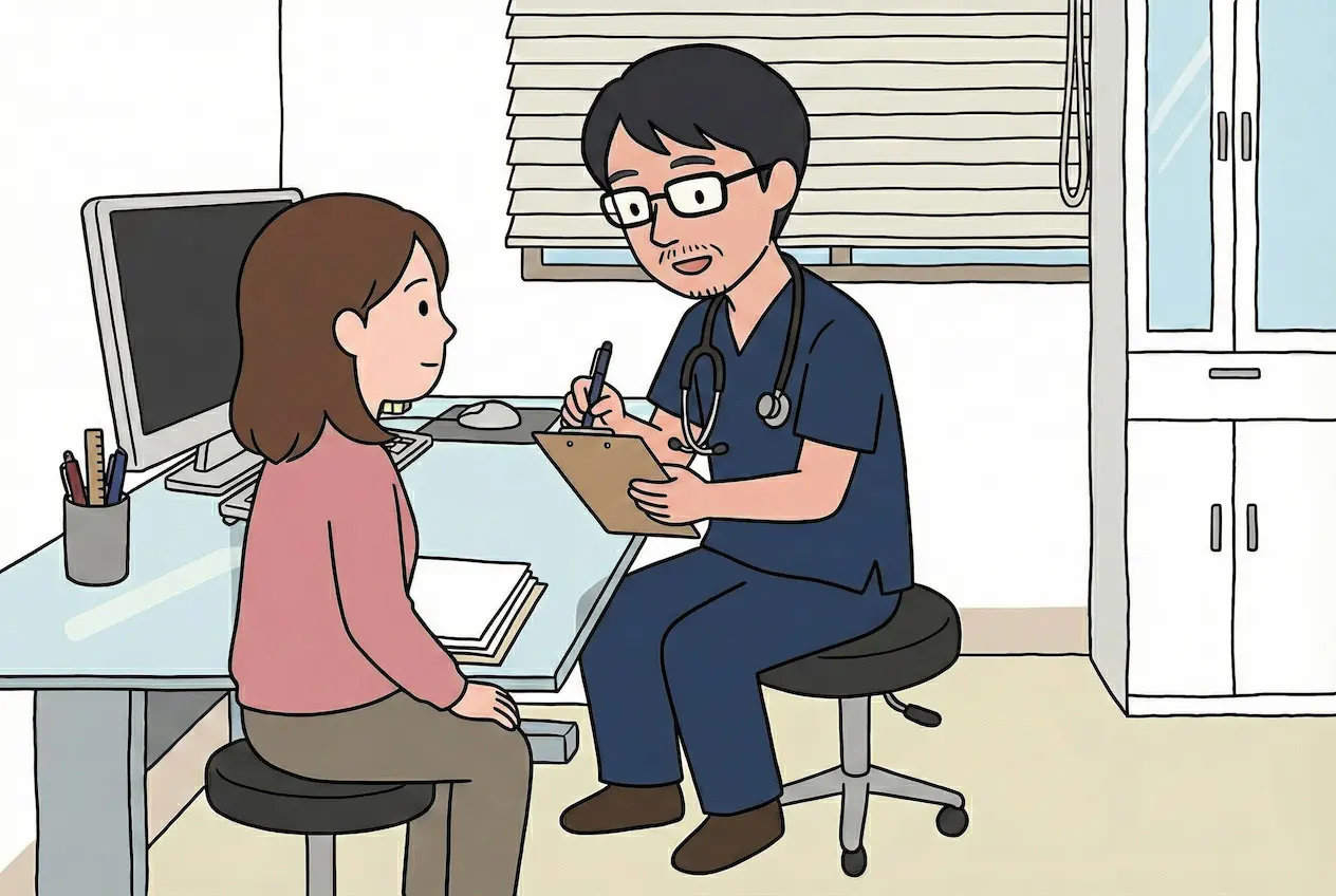 患者さまのお話を丁寧に伺いながらメモを取る医師の様子