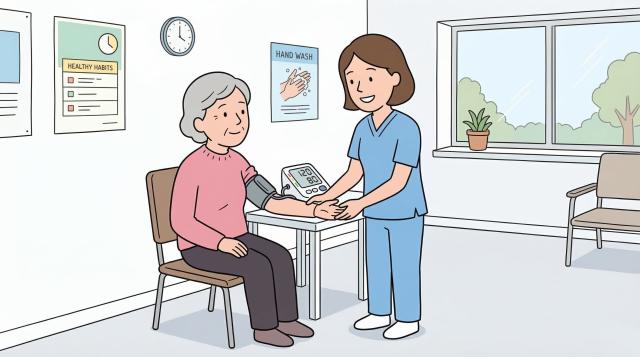 血圧測定の患者と看護師